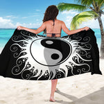 Black And White Yin Yang Sun Print Beach Sarong Wrap