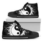 Black And White Yin Yang Sun Print Black High Top Shoes