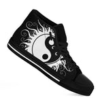 Black And White Yin Yang Sun Print Black High Top Shoes