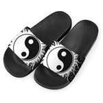 Black And White Yin Yang Sun Print Black Slide Sandals