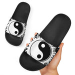 Black And White Yin Yang Sun Print Black Slide Sandals