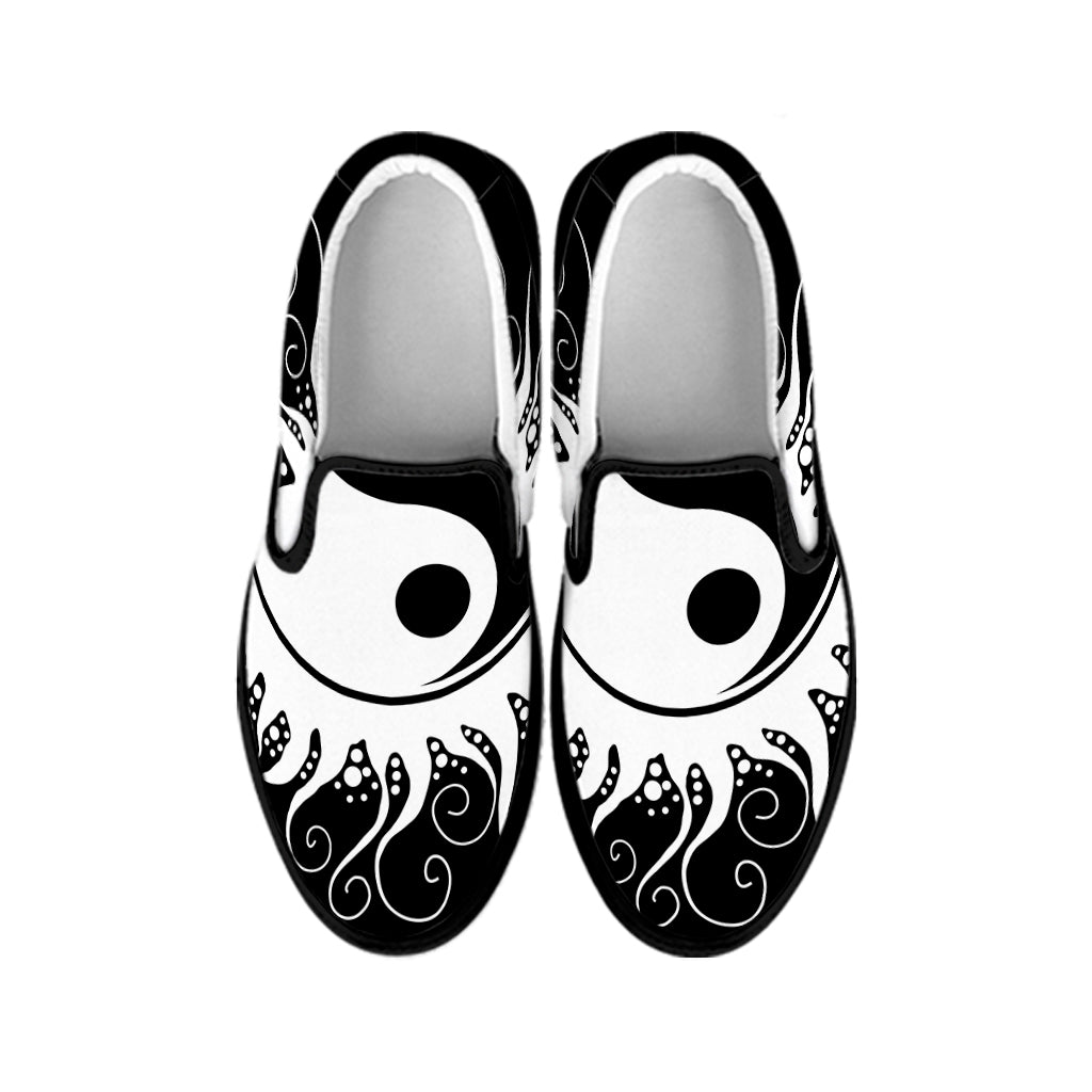 Black And White Yin Yang Sun Print Black Slip On Shoes
