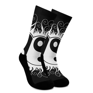 Black And White Yin Yang Sun Print Crew Socks