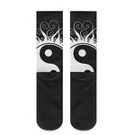 Black And White Yin Yang Sun Print Crew Socks