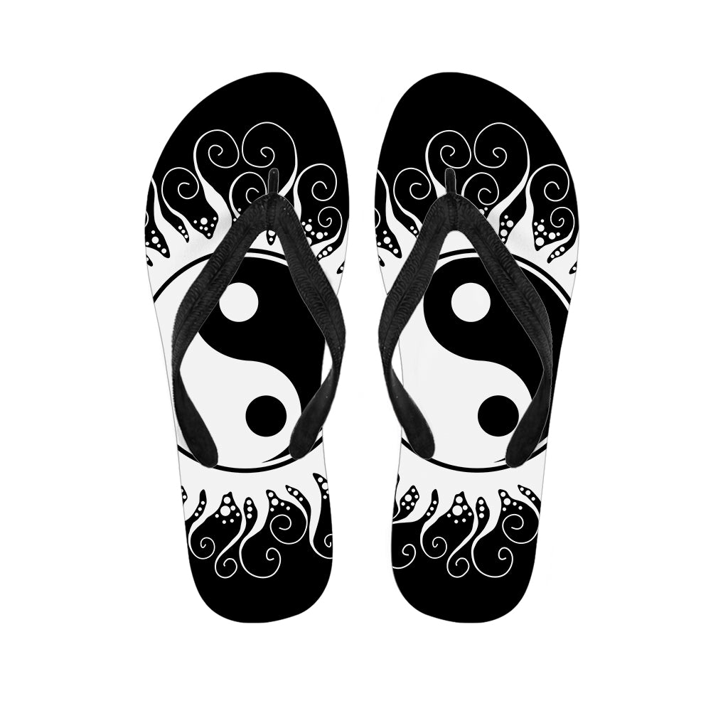 Black And White Yin Yang Sun Print Flip Flops