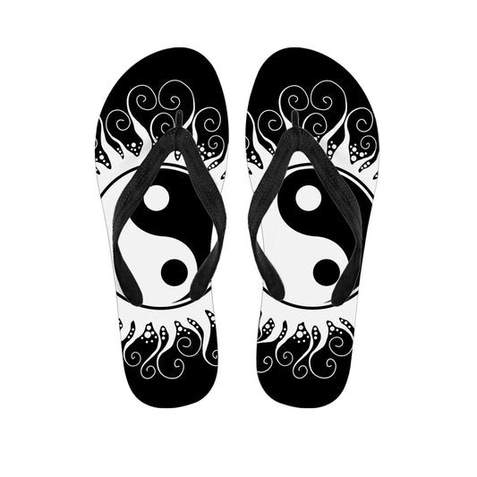 Black And White Yin Yang Sun Print Flip Flops