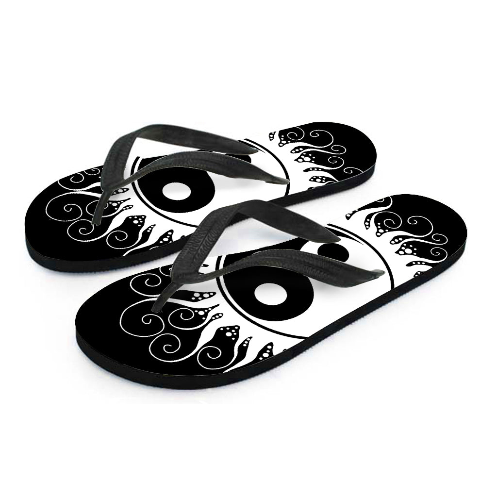 Black And White Yin Yang Sun Print Flip Flops