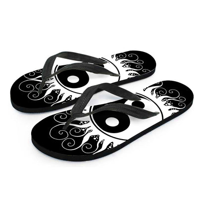 Black And White Yin Yang Sun Print Flip Flops