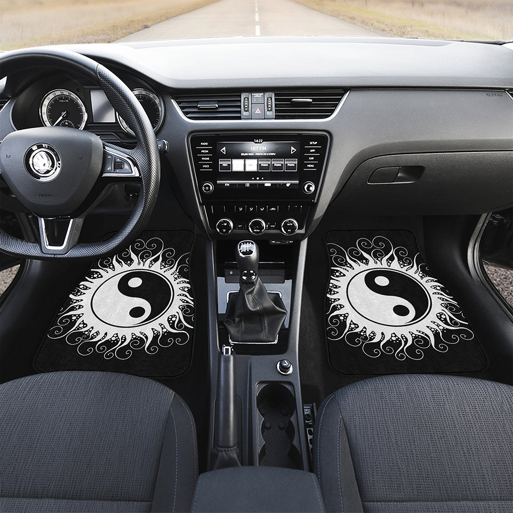 Black And White Yin Yang Sun Print Front and Back Car Floor Mats