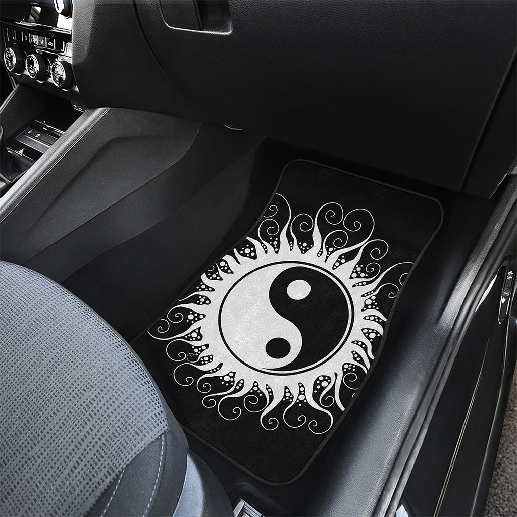 Black And White Yin Yang Sun Print Front and Back Car Floor Mats