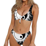 Black And White Yin Yang Sun Print Front Bow Tie Bikini