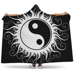 Black And White Yin Yang Sun Print Hooded Blanket