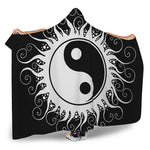 Black And White Yin Yang Sun Print Hooded Blanket