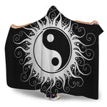 Black And White Yin Yang Sun Print Hooded Blanket
