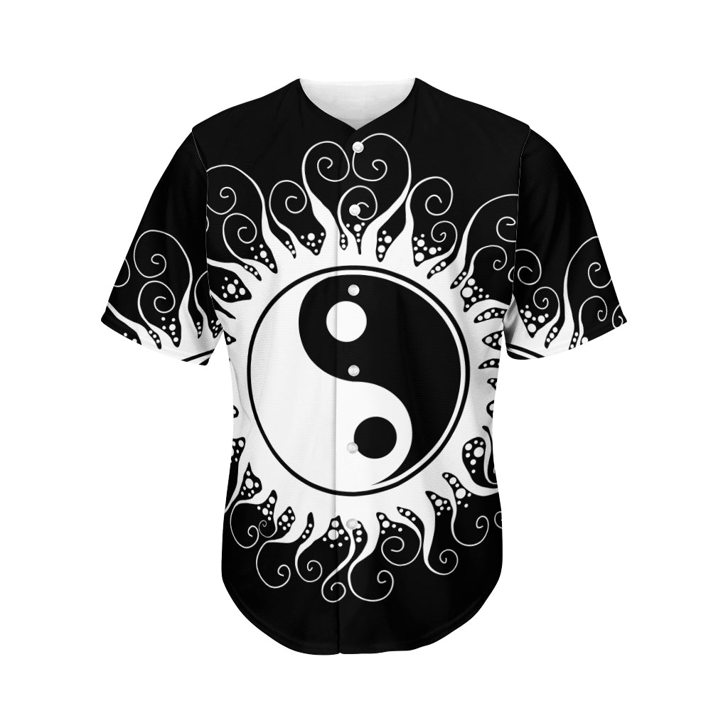 Black And White Yin Yang Sun Print Men's Baseball Jersey