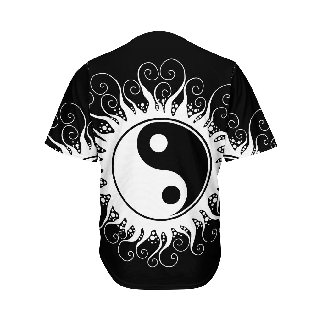 Black And White Yin Yang Sun Print Men's Baseball Jersey