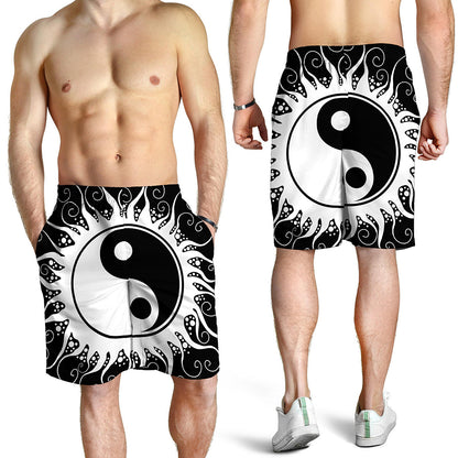 Black And White Yin Yang Sun Print Men's Shorts