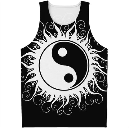 Black And White Yin Yang Sun Print Men's Tank Top