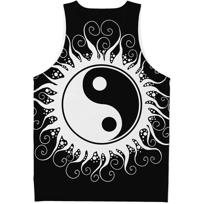 Black And White Yin Yang Sun Print Men's Tank Top