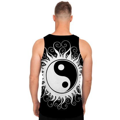Black And White Yin Yang Sun Print Men's Tank Top