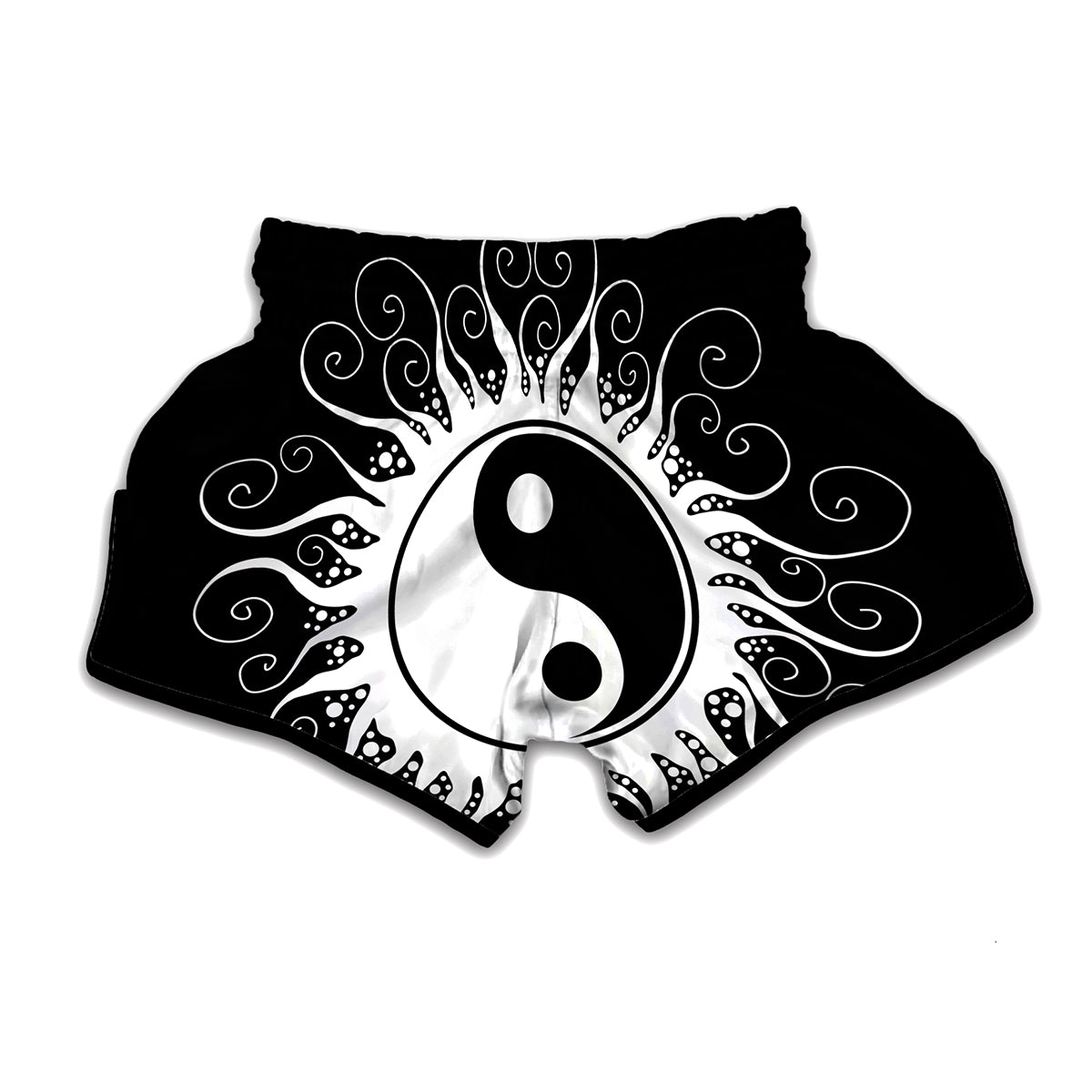 Black And White Yin Yang Sun Print Muay Thai Boxing Shorts