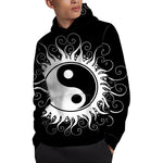 Black And White Yin Yang Sun Print Pullover Hoodie
