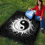 Black And White Yin Yang Sun Print Quilt