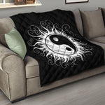 Black And White Yin Yang Sun Print Quilt