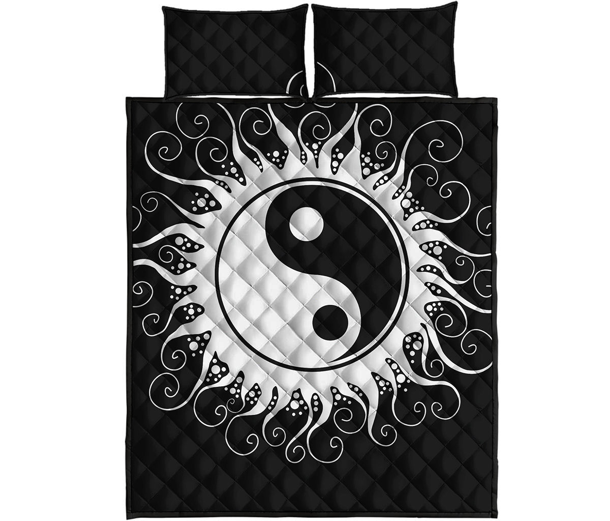 Black And White Yin Yang Sun Print Quilt Bed Set