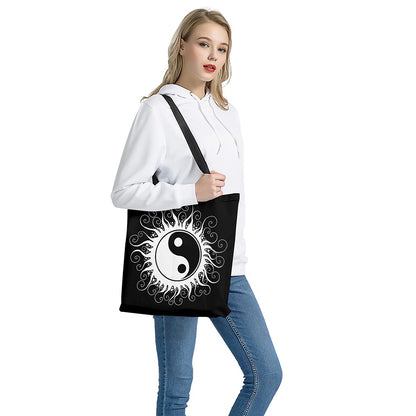 Black And White Yin Yang Sun Print Tote Bag