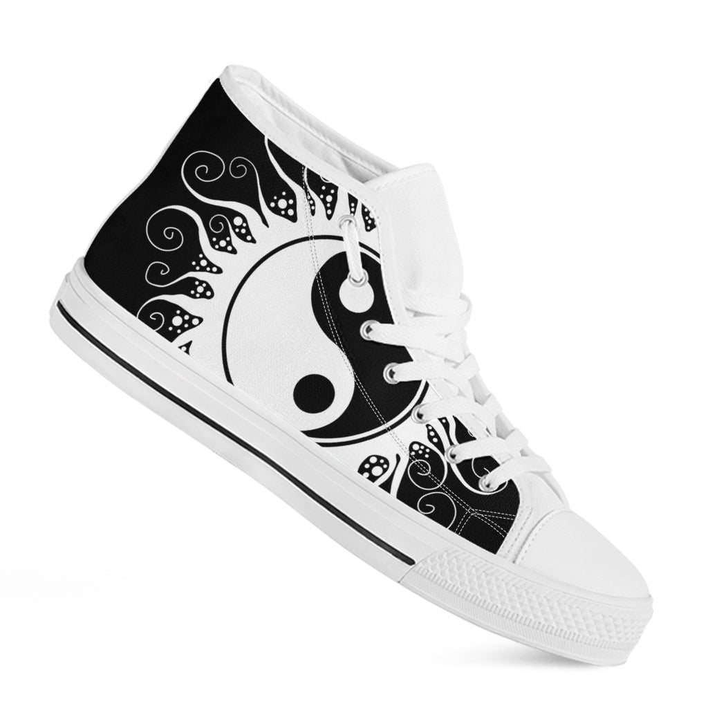 Black And White Yin Yang Sun Print White High Top Shoes