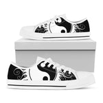 Black And White Yin Yang Sun Print White Low Top Shoes