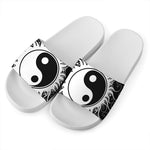 Black And White Yin Yang Sun Print White Slide Sandals