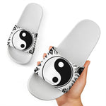 Black And White Yin Yang Sun Print White Slide Sandals