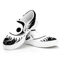 Black And White Yin Yang Sun Print White Slip On Sneakers
