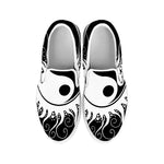 Black And White Yin Yang Sun Print White Slip On Shoes