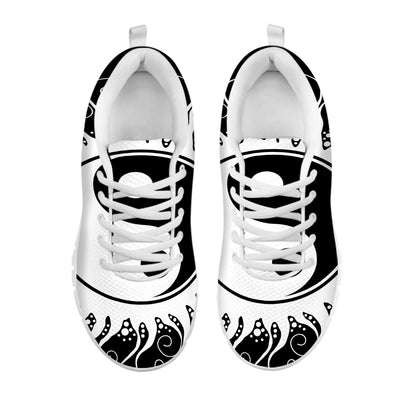 Black And White Yin Yang Sun Print White Sneakers