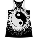 Black And White Yin Yang Sun Print Women's Racerback Tank Top