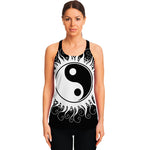 Black And White Yin Yang Sun Print Women's Racerback Tank Top