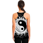 Black And White Yin Yang Sun Print Women's Racerback Tank Top