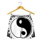 Black And White Yin Yang Sun Print Women's Shorts