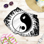 Black And White Yin Yang Sun Print Women's Shorts