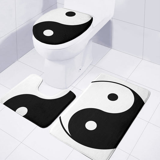 Black And White Yin Yang Symbol Print 3 Piece Bath Mat Set