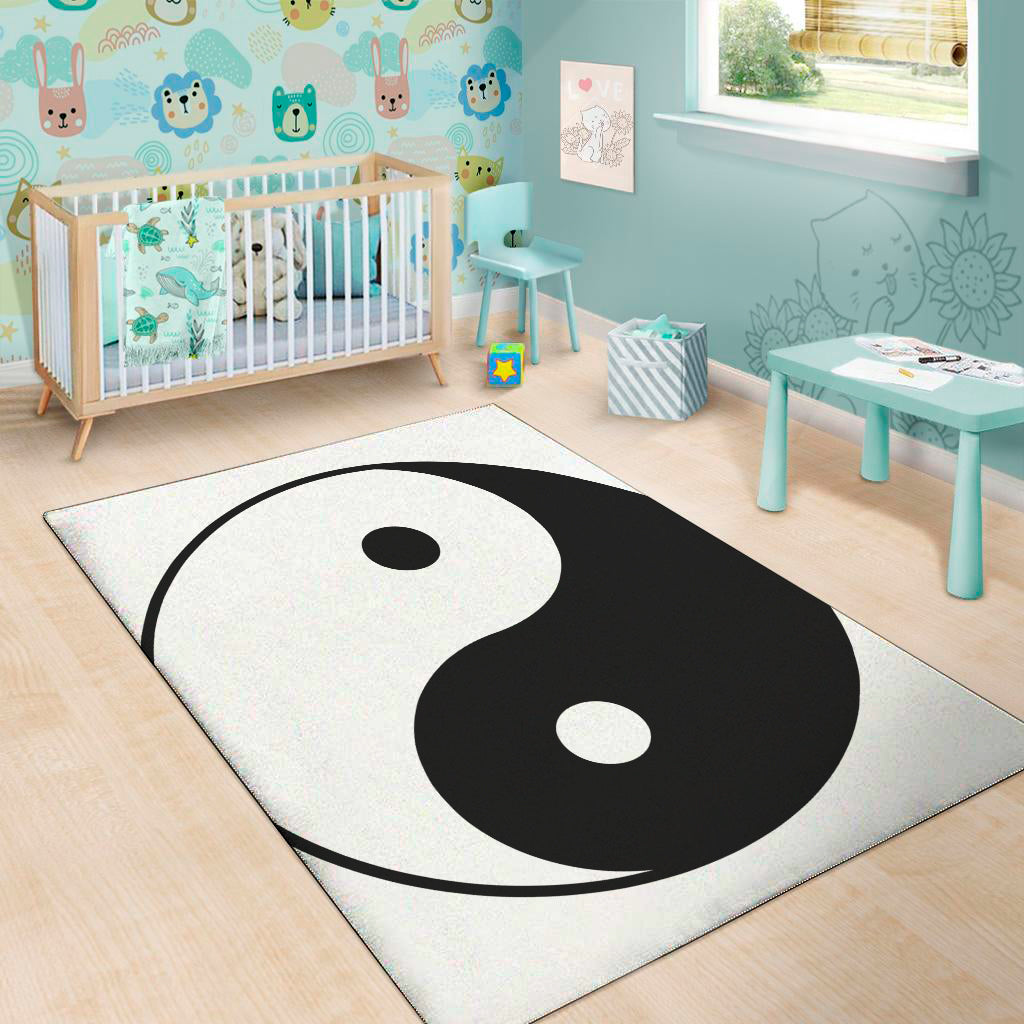 Black And White Yin Yang Symbol Print Area Rug