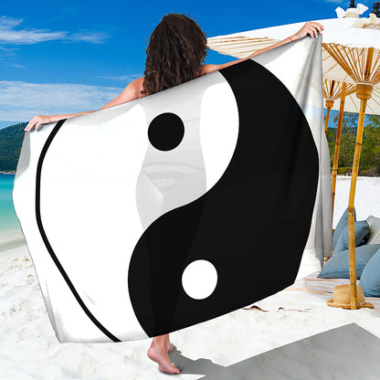 Black And White Yin Yang Symbol Print Beach Sarong Wrap
