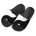Black And White Yin Yang Symbol Print Black Slide Sandals