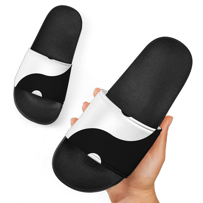 Black And White Yin Yang Symbol Print Black Slide Sandals