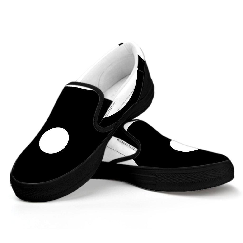 Black And White Yin Yang Symbol Print Black Slip On Shoes