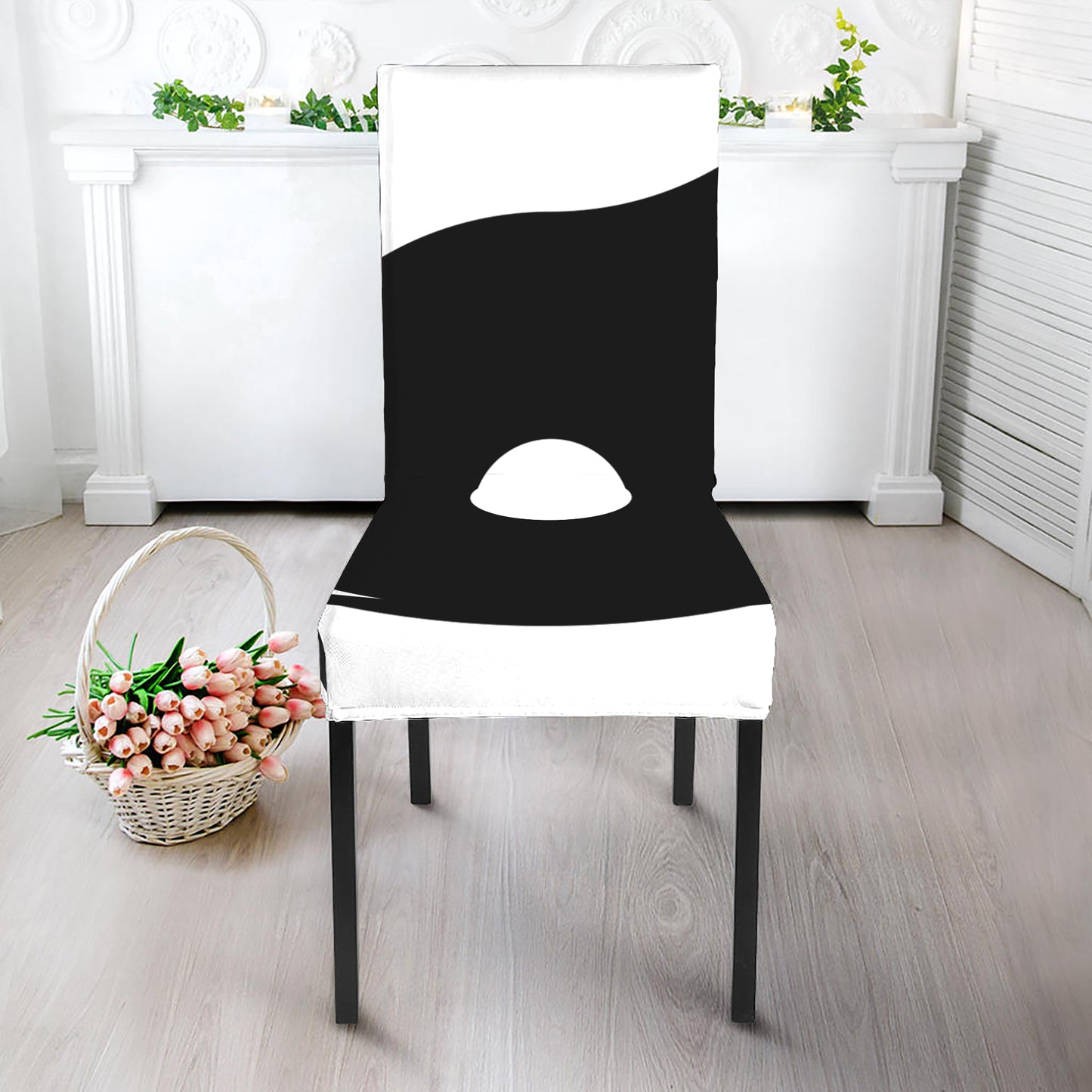 Black And White Yin Yang Symbol Print Dining Chair Slipcover