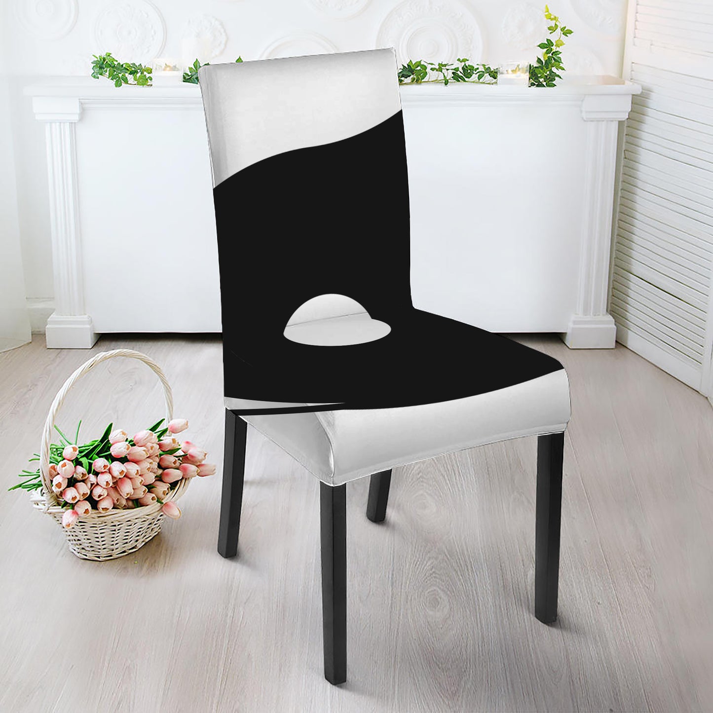 Black And White Yin Yang Symbol Print Dining Chair Slipcover